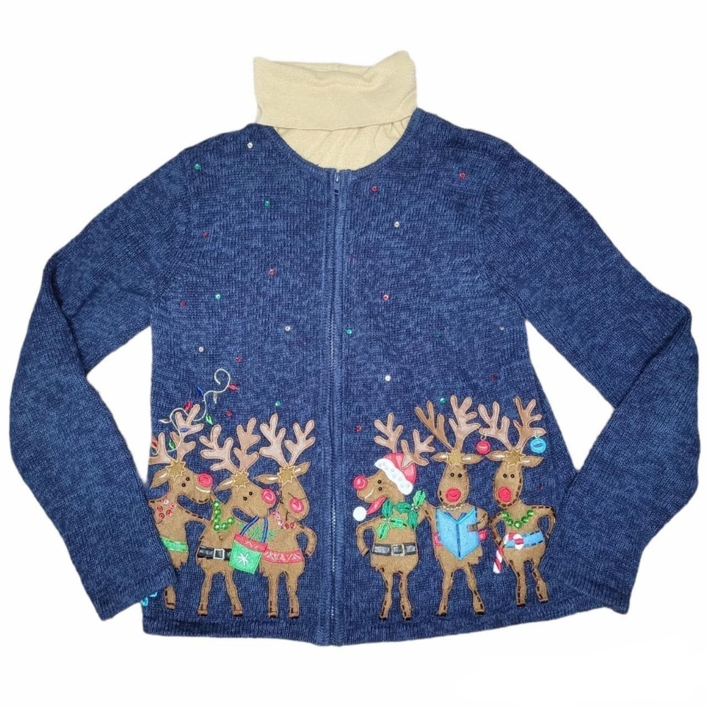Vintage vtg heirloom collections crochet ugly Christmas sweater cardigan size pl
